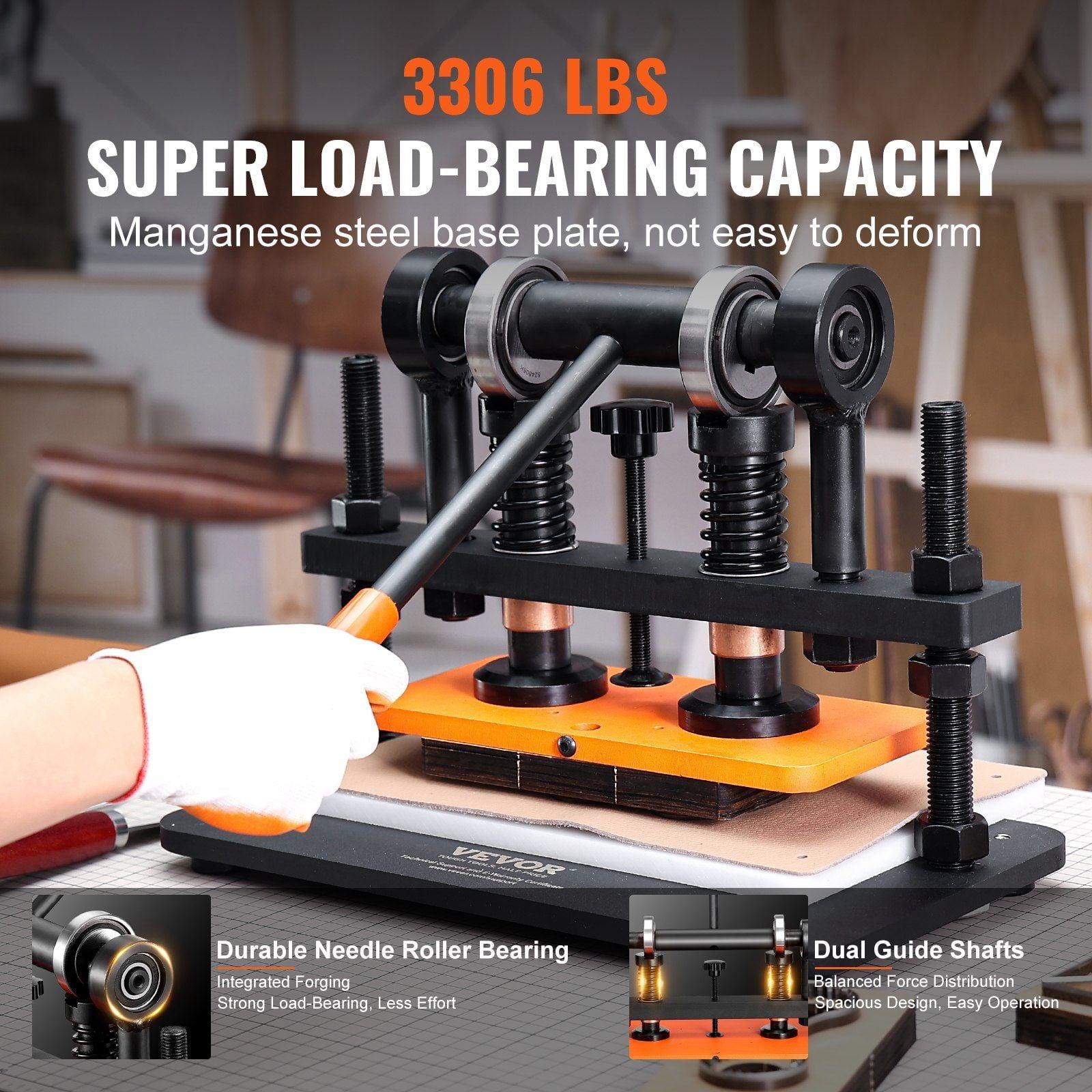 Leather Cutting Machine, 10.2 x 4.7 in Embossing Plate Manual Die Cutter, 0.47 in Pressure Stroke Dual Guide Shafts Die Cut Machine, Leather Embossing Machine for Various of Materials