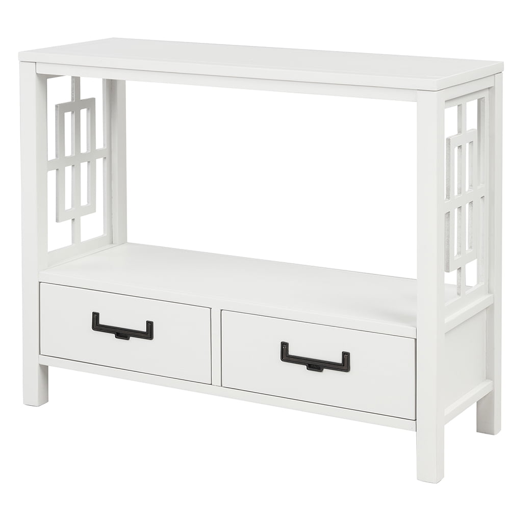 Lowestbest 36" Farmhouse Console Table, Solid Wood Sofa Table with Two Bottom Drawers, Narrow Side Cabinet for Entryway, White Lowestbest 36" Farmhouse Console Table, Solid Wood Sofa Table with Two Bottom Drawers, Narrow Side Cabinet for Entryway, White