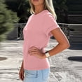 thumbnail image 5 of Lumtrix Womens Crew Neck Rolled Short Sleeve T Shirts Summer Cute Casual Oversized Tee Spring Solid Tops Pink S, 5 of 6