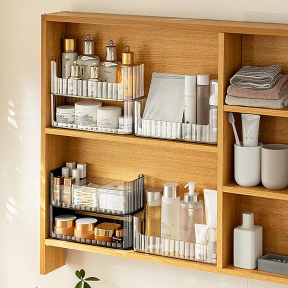 PYAN-2-Tier Medicine Cabinet Shelves Organizer, Makeup Storage Holder Compartments, Shelf Trays for Bathroom Cabinet Wall, Counter, Vanity, Kitchen - Clear