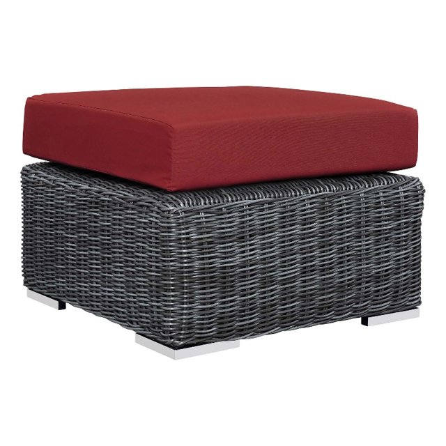 Modway Summon Aluminum and Rattan Patio Ottoman in Canvas/Red