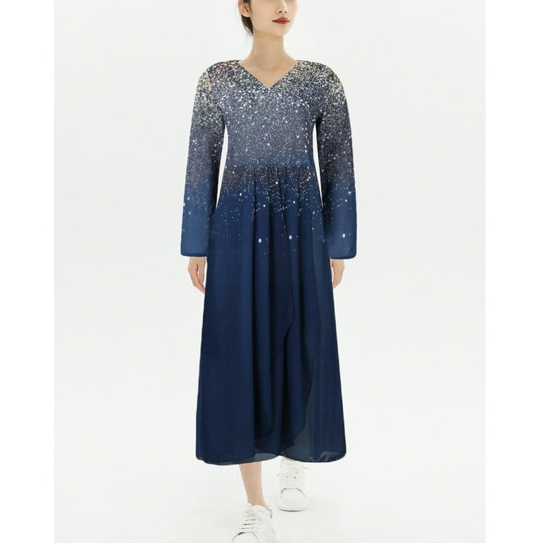Phina Women s Petite Long Lace Top Empire Waist Dress Navy Sequin Gold 2XL Walmart