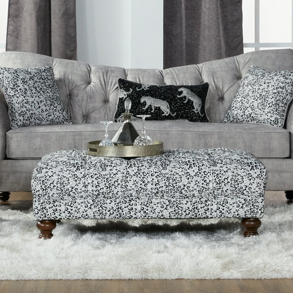 Roundhill Furniture Charbilia Fabric Tufted Cocktail Ottoman in Dexter Geyser