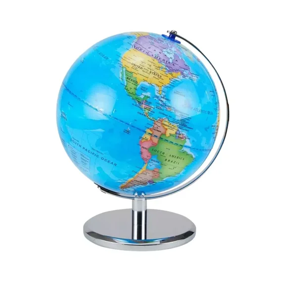 LED Illuminated World Globe with Chrome Base – Rotating Educational Desk Globe, Light-Up Map for Kids, Students & Classroom