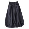 thumbnail image 2 of Daqian Plus Size Skirts Women's Fashion Medium Length Elastic Waist Large Swing Cotton Linen Skirt Midi Skirts Women Navy 10(XL), 2 of 7
