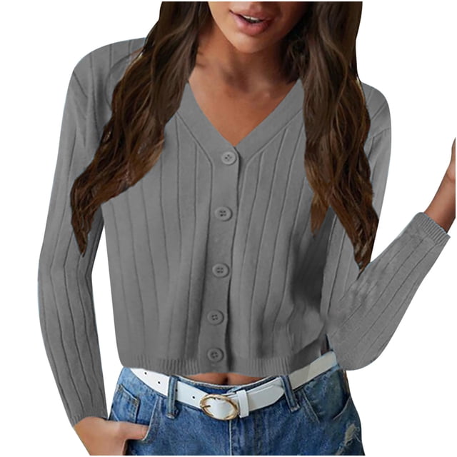 Moda mujer Otoño e Invierno Casual manga larga Color sólido suéter Tops blusa cárdigan Pompotops qwe21730
