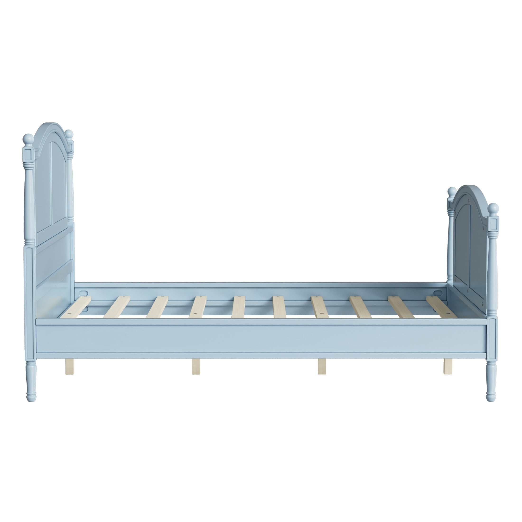 Noble House Norra Traditional Wooden Platform Queen Bed Frame with Arched Headboard, Cottage Panel Bed Frame, Light Blue