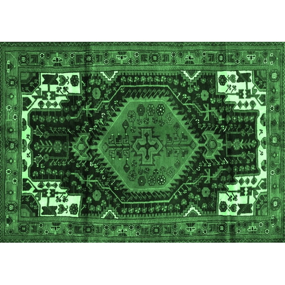 Ahgly Company Indoor Rectangle Persian Emerald Green Traditional Area Rugs, 5' x 7'