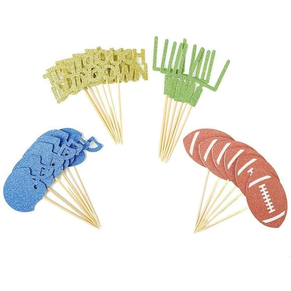 24 Pieces football Theme Glitter Cupcake Topper Cake Picks Decoration for Baby Shower Birthday Party Favors,Super Bowl Sunday or NFL Party Supplies with Touchdown, Football and Field Goal