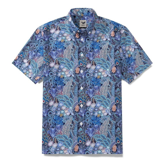 YIUME Men's Hawaiian Shirt Floral Pattern Series 2 Print Cotton Button-down Short Sleeve Aloha Shirt