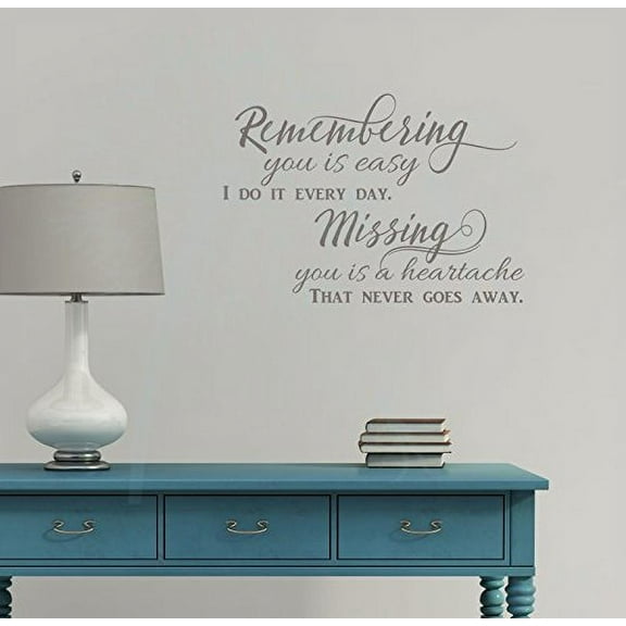 Remembering You Is Easy Vinyl Lettering Quote Wall Decor Art Memorial Decals 23x16-Inch Castle Gray
