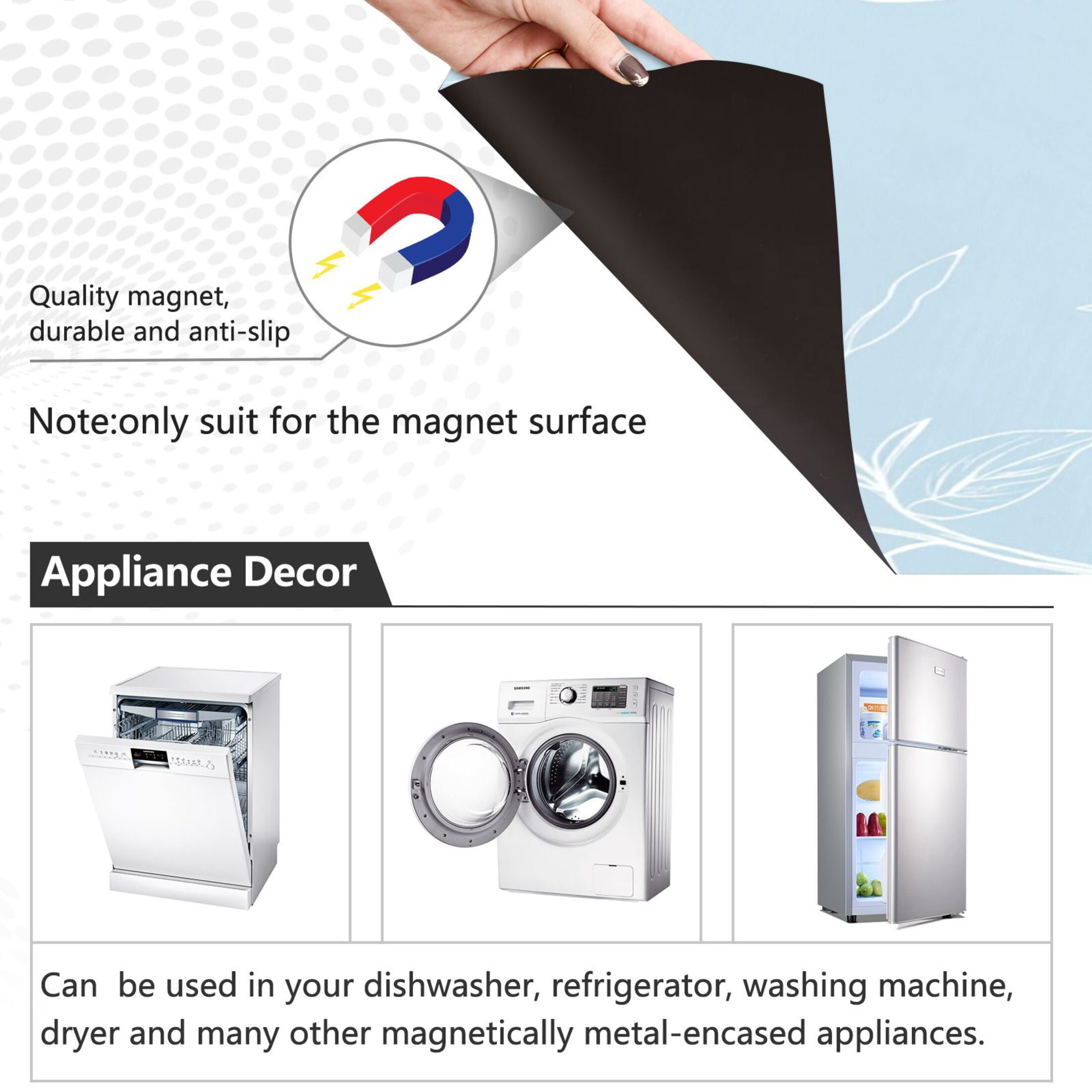 Dishwasher Magnetic Sticker 23x26 Inch Refrigerator Magnetic Sticker Washing Machine Magnetic Sticker Kitchen Panel Magnetic Sticker Home Decor Pretty Blue White Flowers