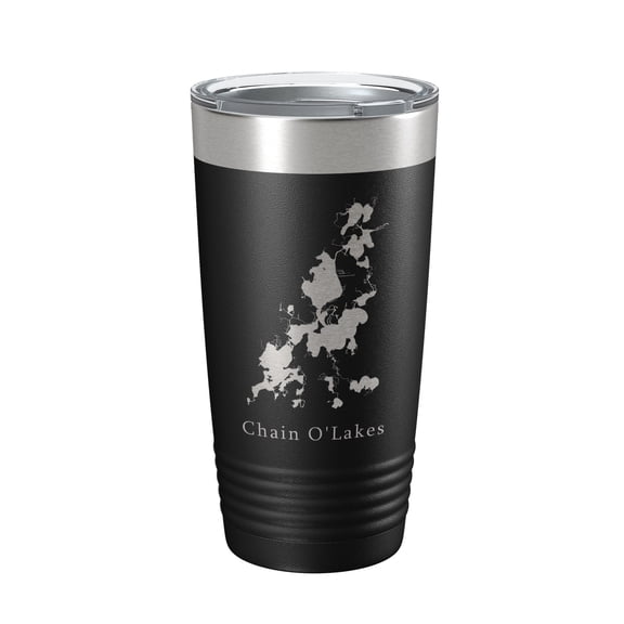 Fox River Chain O'Lakes Map Tumbler Travel Mug Insulated Laser Engraved Coffee Cup Illinois 20 oz Black