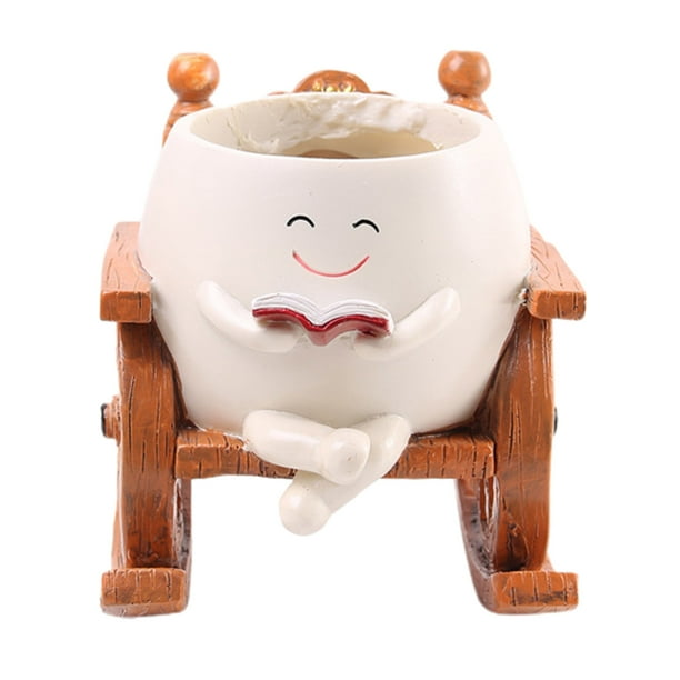 Maceta de resina con forma de cara sonriente, ideal para leer, para suculentas de interior y exterior.