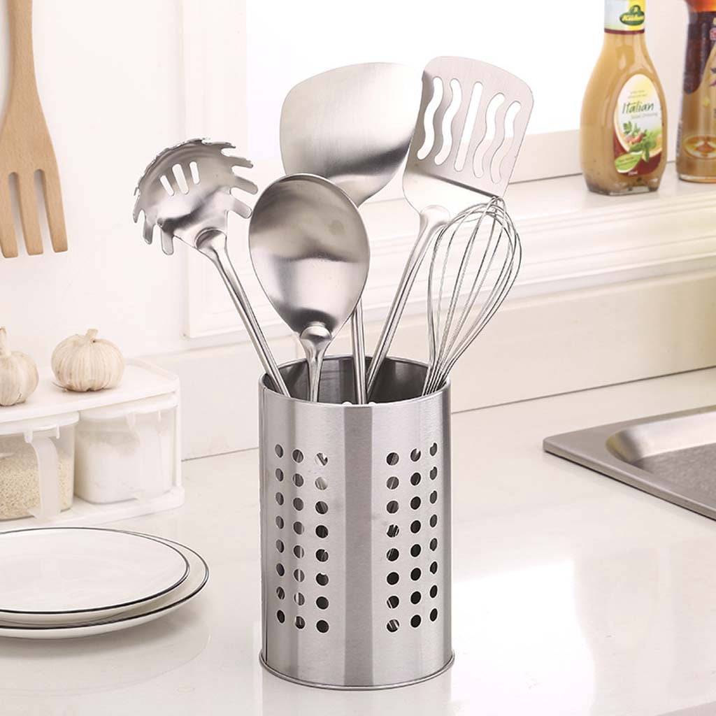 Oasiva Stainless Steel Kitchen Cooking Utensils Holder Crock Drainer Flatware Caddy Cut