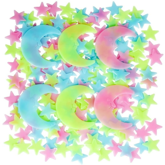 Januofit Glow in The Dark Stars for Ceiling – 200pcs 3D Star Stickers & 6 Glowing Moons with Adhesive Pads, Ceiling Stars Glow in The Dark for Kids Room Decor, Luminous Wall Stickers for Bedroom