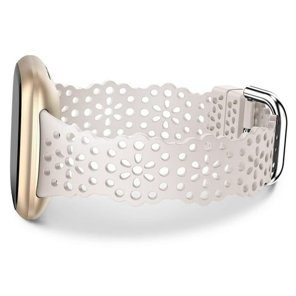 TOYOUTHS Compatible with Sense/Sense 2 Band/Versa 3/Versa 4 Bands Women Soft Silicone Replacement Strap Dressy Lace Flower Cut-Outs Breathable Waterproof Sport Wristband