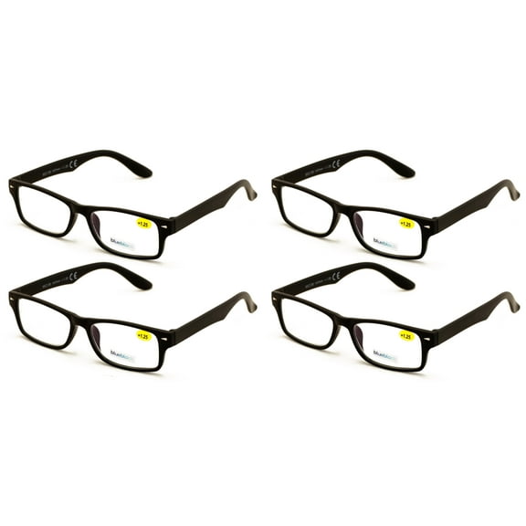 4 Pairs Simple Basic Reading Glasses Blue Blocker Black - Computer Anti Fatigue UV Protection Reader  1.25