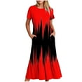 thumbnail image 1 of LOVZFMLL Women's Fashion Round Neck Short Sleeve Printed Dress Red S, 1 of 5