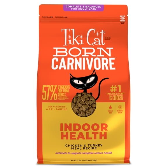 Tiki Cat Born Carnivore Indoor Health Dry Cat Food, Chicken & Turkey Meal, 3 lbs. Bag