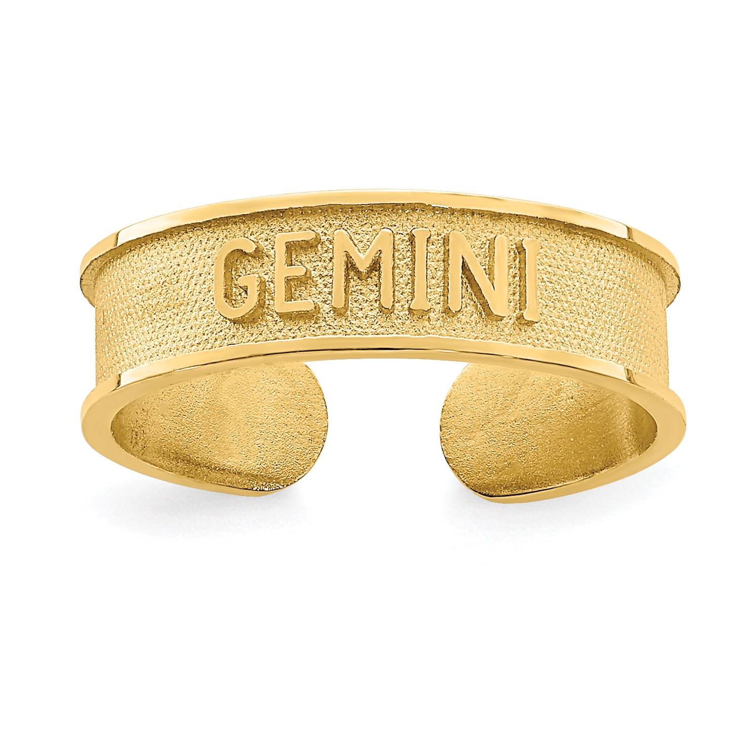 14k Yellow Gold Brushed Zodiac Gemini Word Toe Ring