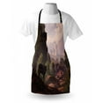 thumbnail image 3 of Woodland Apron Wolf Coming out of the Woods Gothic Castle Lake Boat off in Distance, Unisex Kitchen Bib Apron with Adjustable Neck for Cooking Baking Gardening, Brown Army Green Rose, by Ambesonne, 3 of 3