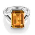thumbnail image 2 of Gem Stone King 925 Sterling Silver Yellow Citrine Solitaire Engagement Ring for Women (8.20 Cttw, Emerald Cut 14X10MM, Gemstone Birthstone, Available 5,6,7,8,9), 2 of 6