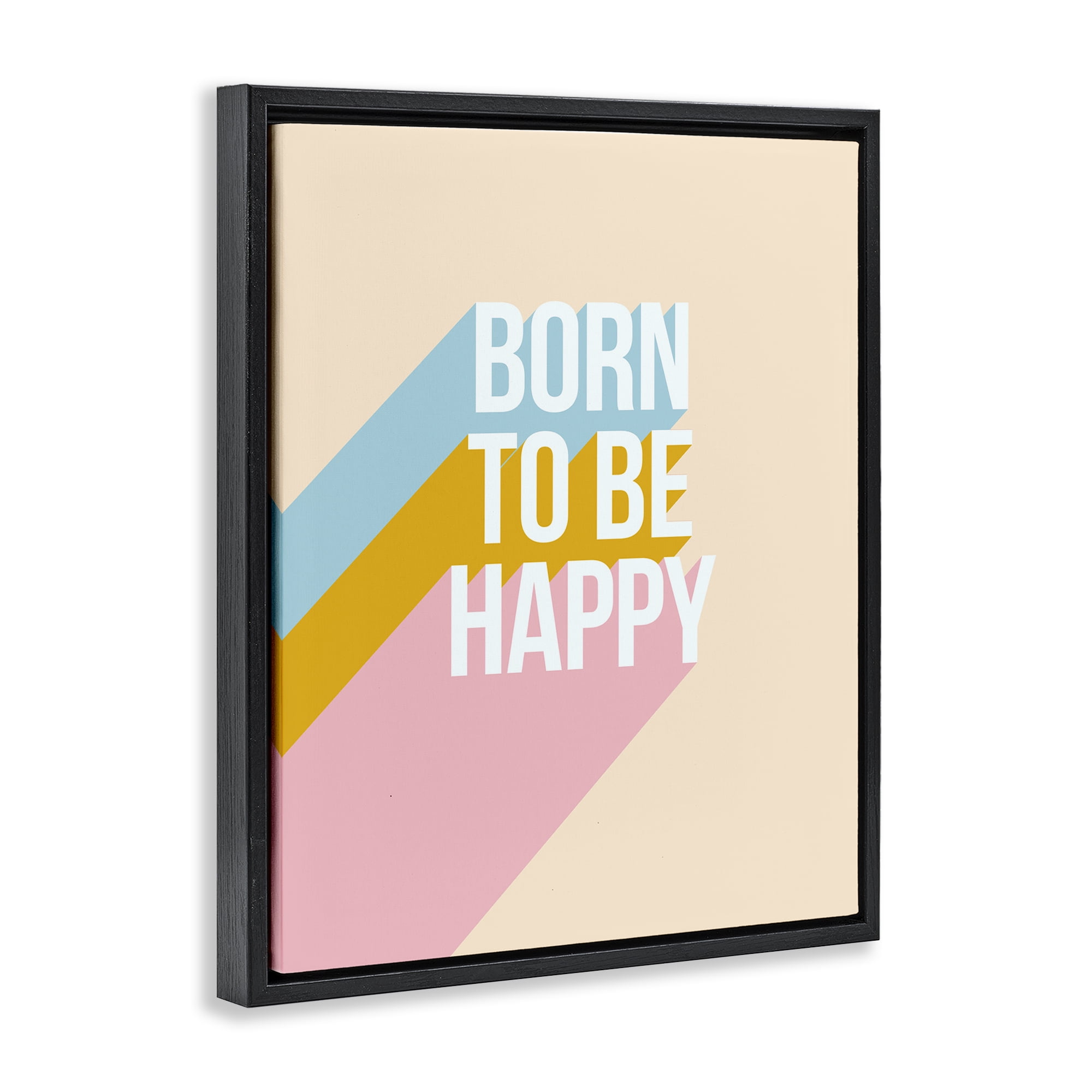 Stupell Industries Born To Be Happy Pastel Text & Numbers Painting Black Floater Framed Canvas Art Print Wall Art, 17 x 21