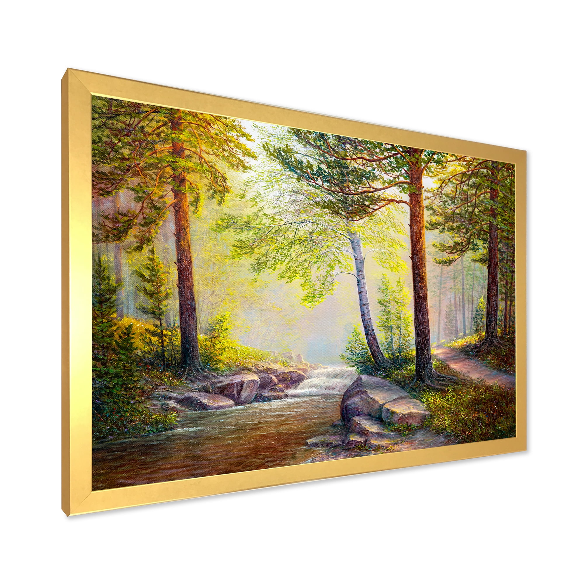 Designart 'Afternoon Light Through The Forest Trees' Traditional Framed Art Print