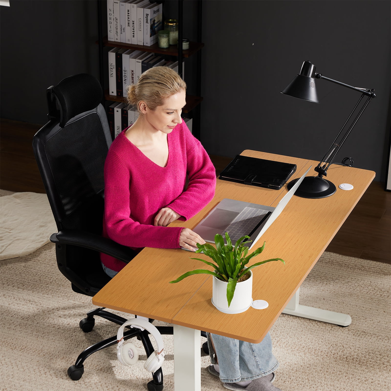 CONCETTA Electric Height Adjustable Desk, 48"x24" Ergonomic Sit Stand Workstation, One-Touch Lift Home Office Desk, Oak