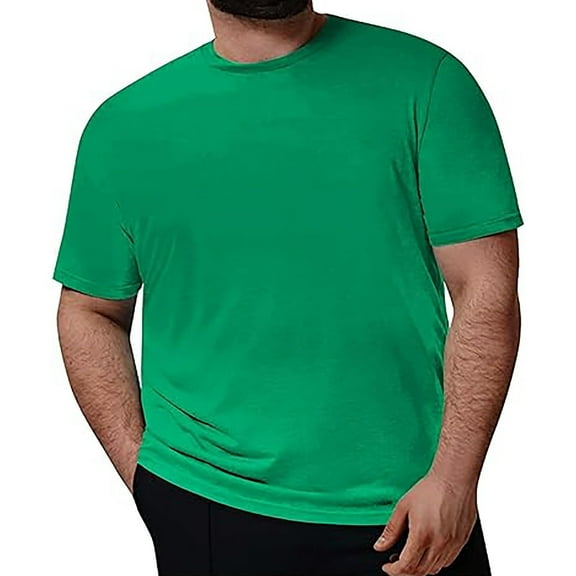 YLSDY Fashion Men's Plus Size Shirts Loose Fit Stretch T-Shirt Short Sleeve Crew Neck Oversized Casual Solid Tee Shirt Green XXXXL