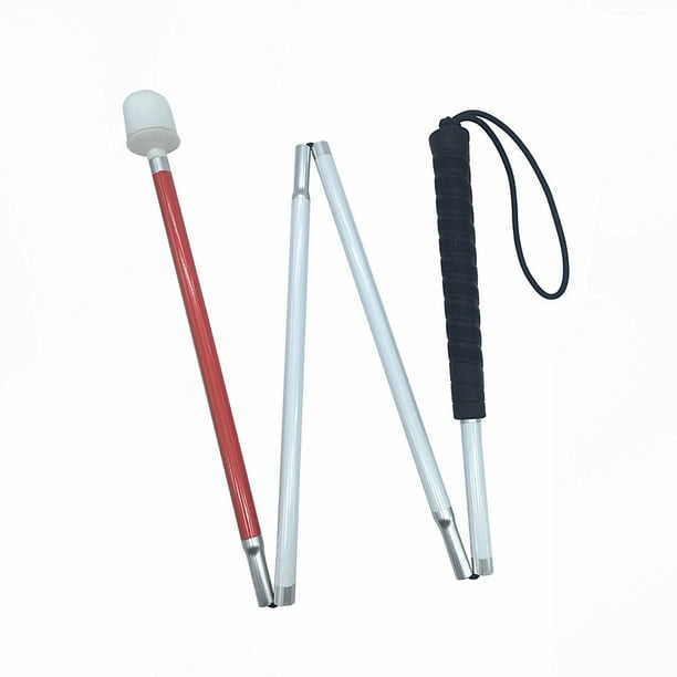 Bastón blanco plegable de movilidad de aluminio para personas ciegas y con problemas de visión (se pliega en 4 secciones) (120 cm (47,2 pulgadas), mango negro)