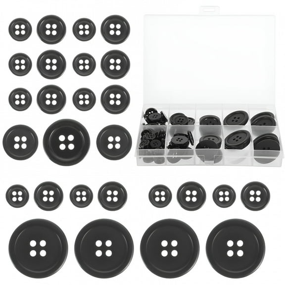 TUWAFE 100PCS Black Resin Sewing Buttons - 5 Sizes