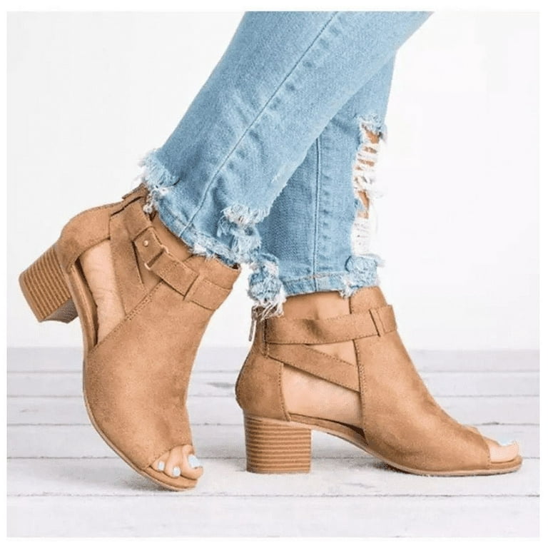 Tan open toe bootie cheap