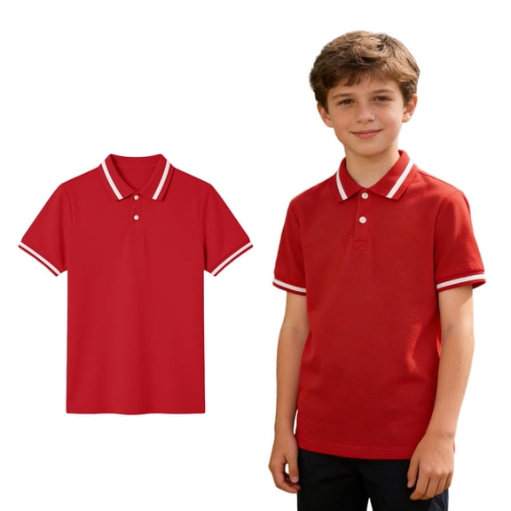 Polo Shirts for Boys Short Sleeve Boy Red Button down Shirt Summer Clothes Teen 13-14 Years Boys Shirts