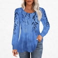 thumbnail image 2 of AOOCHASLIY Women's Pleated Long Sleeve Bamboo Leaf Printed Tops Fall Crew Neck Casual Dressy Tunic Blouse Fashion Outfits Shirts 2025, 2 of 5