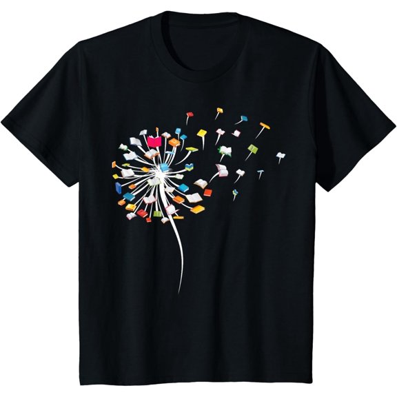 Funny Dandelion Books Gift For Reading Lover Women Girls T-ShirtMen's and women's gift, black and white T-shirt, size: Extra large S-4XL