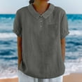 thumbnail image 2 of TRUBKH Womens Button Up Shirts Crewneck Button Blouse Blouses Teacher Loose Tunics Floral Embroidered Boho Tops V Neck Tops Outfits Boho Peasant Blouse Dark Gray 1 S, 2 of 5