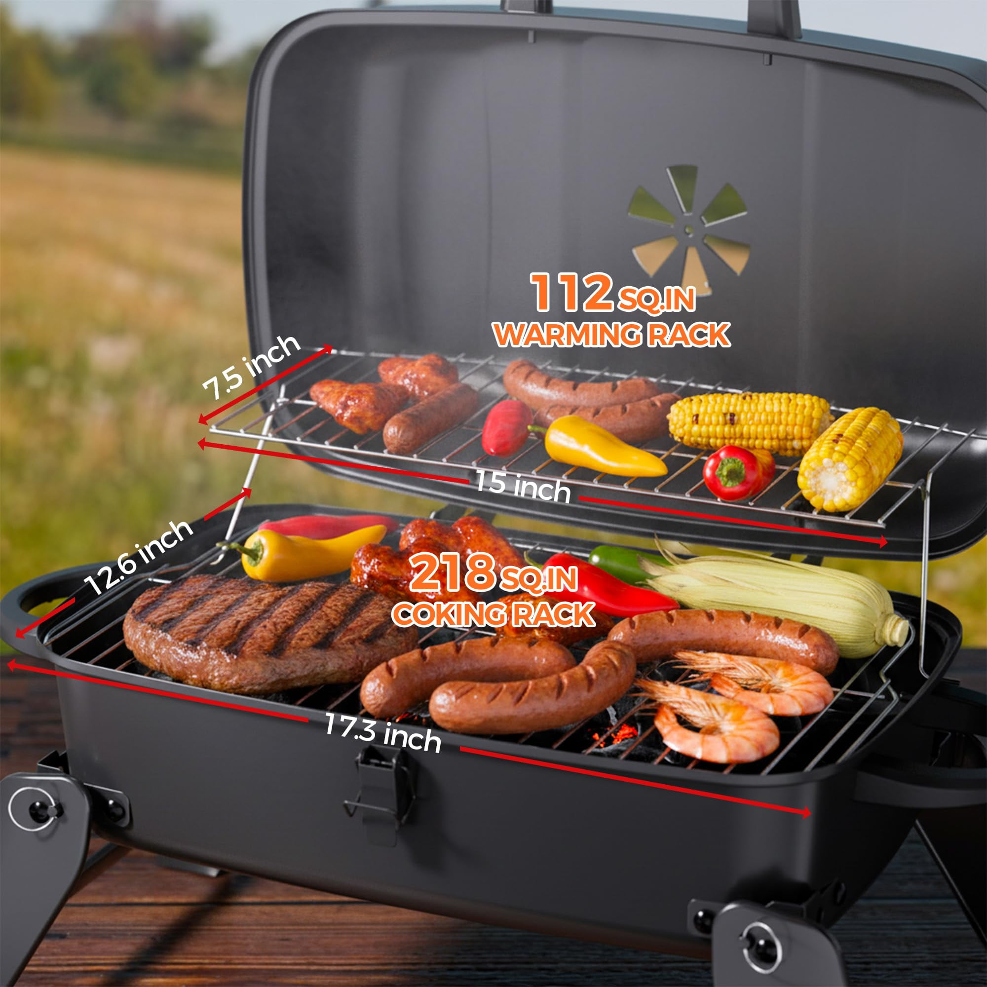 MASTER COOK Portable Charcoal Grill, Foldable BBQ Grill with Adjustable Vent for Outdoor Camping, Patio, Tailgating, Travel