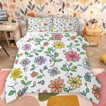 Manfei Country Plant Floral Bedding Comforter Set,Rustic Flower Twin Comforter Sets,Kawaii Daisy Blossom Bedding Set For Kids,Breathable Home Decor Reversible,2 Pieces