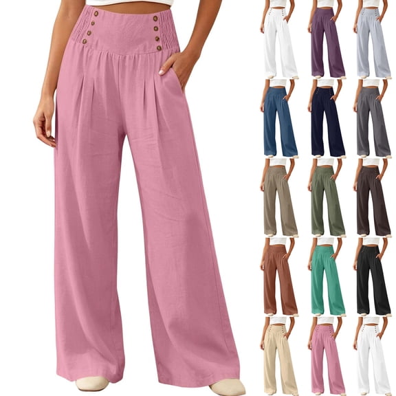 YuXingFu Womens Linen Pants Women Long Loose Palazzo - Polyester Summer Athletic Work Pants Army Green S