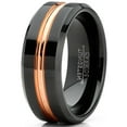 thumbnail image 2 of Metal Masters Mens Tungsten Wedding Band Ring Rose Goldtone Grooved Center Black 8mm, 2 of 6