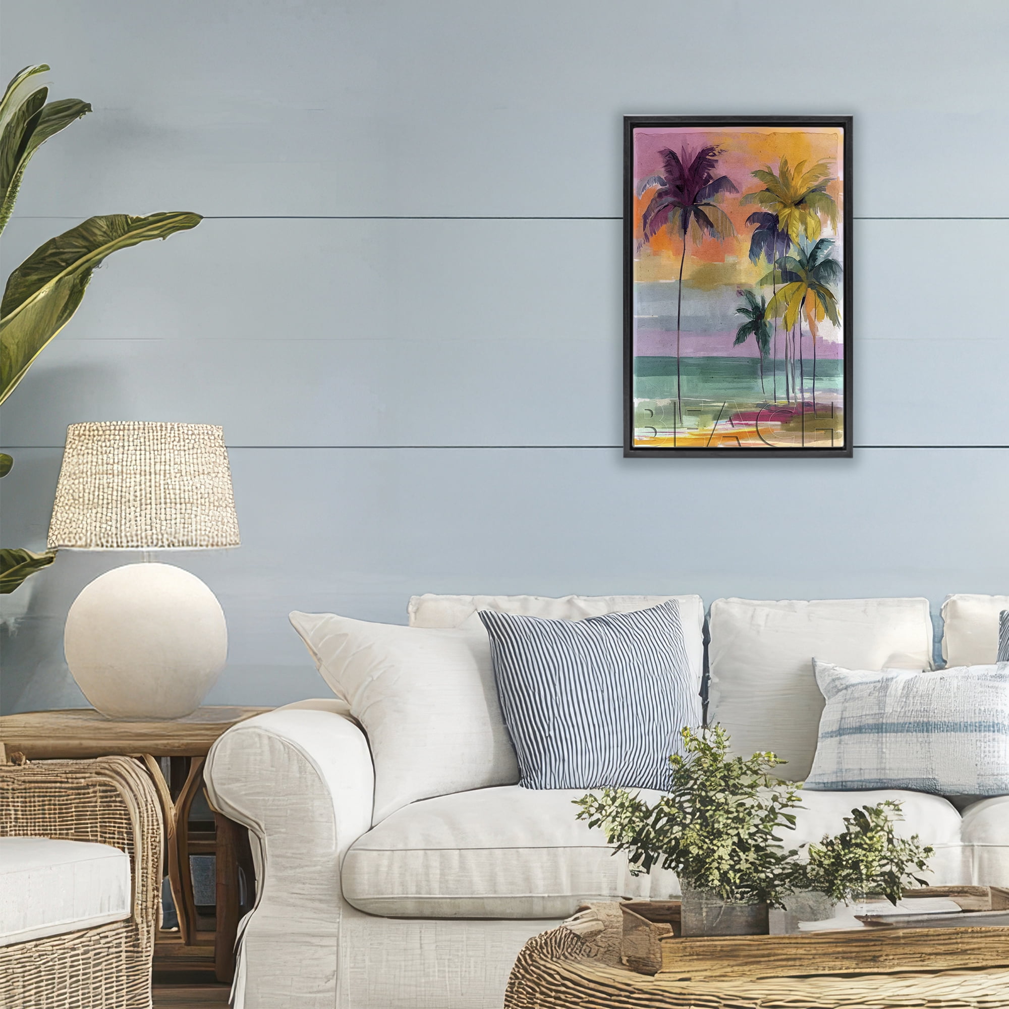 Stupell Industries Crayon Beach at Sunset Black Framed Floater Canvas Wall Art, design by Annabelle Hall