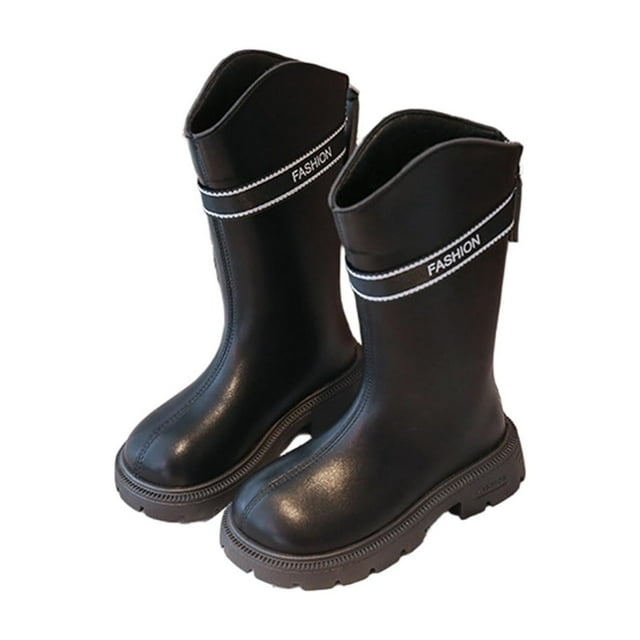 Fall/Winter Savings! SROBPTY Girl's Winter Mid Calf Boots, Fall and Winter Solid Color Zipper Mid Calf Fashionable Student Boots for Little Girls Princess Casual and Versatile with Lining Shoes
