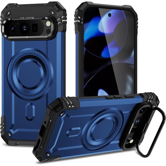 Case for Google Pixel 9 Pro XL,Military Grade Drop Full-Body Shockproof Protective Lens Holder Kickstand TPU PC Wireless Magnetic Phone Case for Google Pixel 9 Pro XL 5G,6.8" 2024 (Blue)