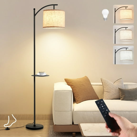 Floor Lamp With 3 Color Temperatures, Standing Lamp With Magnetic Remote Control For Bedroom, Living Room( 9W LED Bulb Included)