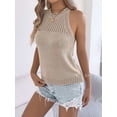 thumbnail image 5 of Deago Women's Summer Knit Halter Tank Tops Crochet Hollow Out Sleeveless Casual Racerback Cami Sweater Vest (Khaki, S), 5 of 9