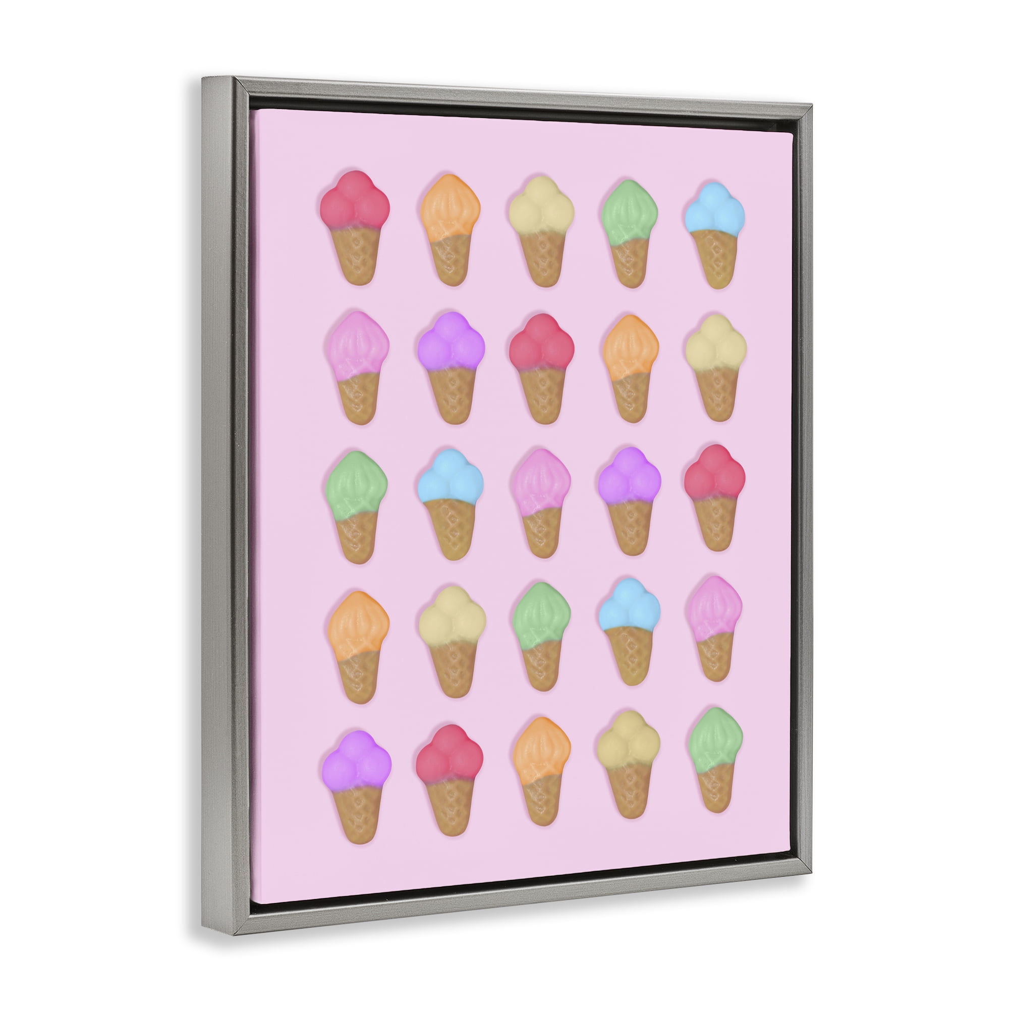Stupell Industries Ice Cream Shaped Candies Gray Framed Floater Canvas Wall Art, design by LISH Creative