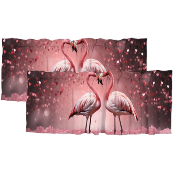 Pink Flamingo Valance Rod Pocket Window Curtain for Kitchen Fantasy Romantic Bird Love Heart Privacy Window Valances for Living Room Kitchen 54 by 18 in, 2 Panel