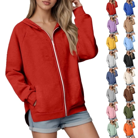 CAIXIA Women s Oversized Zip Up Hoodie Lightweight Long Sleeve Y2K Cute Hooded Tops Sweatshirt with Pockets Pink